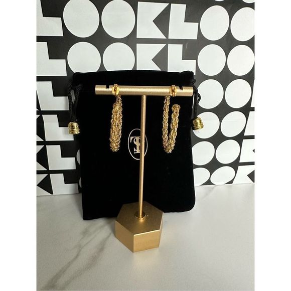Sylvia Toledano Flow 22K Gold-Plated Woven Chain Hoop Earrings - Picture 6 of 8